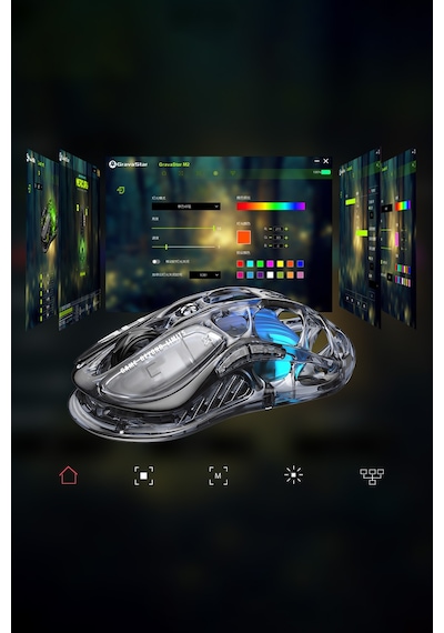 Gravastar Mercury M2 Rgb 26k Dpı Optik Gaming Mouse, Kablosuz, Programlanabilir 5 Tuşlu, Şeffaf Siya Mercury M2