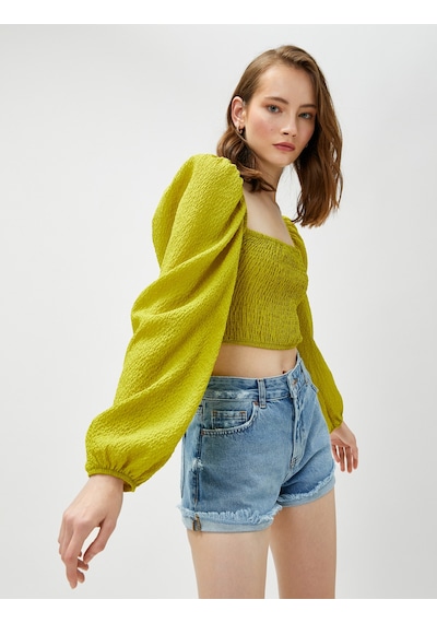 Koton Crop Bluz Gipeli Balon Kol Kare Yaka Yeşil 3sak60064cw Yeşil Koton Crop Bluz Gipeli Balon Kol Kare Yaka Yeşil 3sak60064cw Yeşil