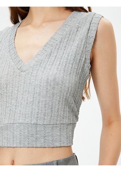 Koton Crop V Yaka Atlet Gri 3sak10254ek Gri