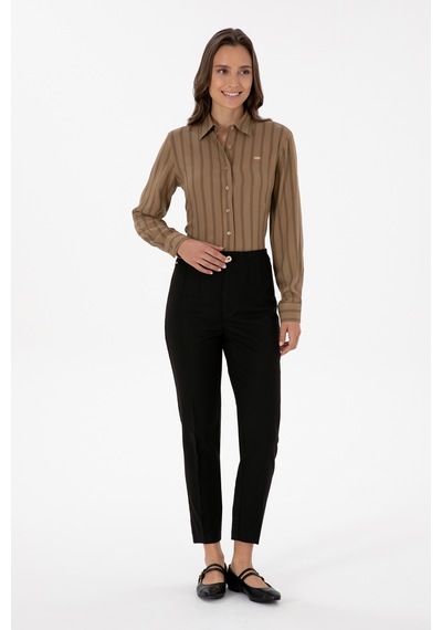 U.S. Polo Assn. Kadın Siyah Carrot High Waist Fit Kanvas Pantolon 50309266-VR046