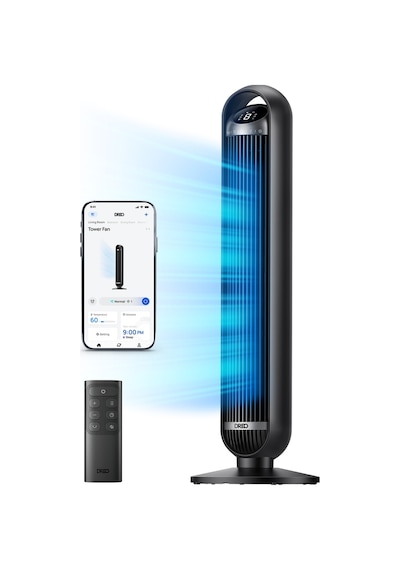 DREO Nomad TFT413S Kule Tipi Vantilatör, WiFi Kontrollü, Alexa Uyumlu, 25dB Sessiz Fan, 8 Hız Kademesi, 90° Salınım, Kumandalı Siyah