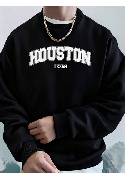 Startmore Startmorehouston Texas Sanat Mektup Baskı Erkek Sonbahar Sıcak Tişörtü Rahat Moda Kapşonlu Spor Uzun K Siyah