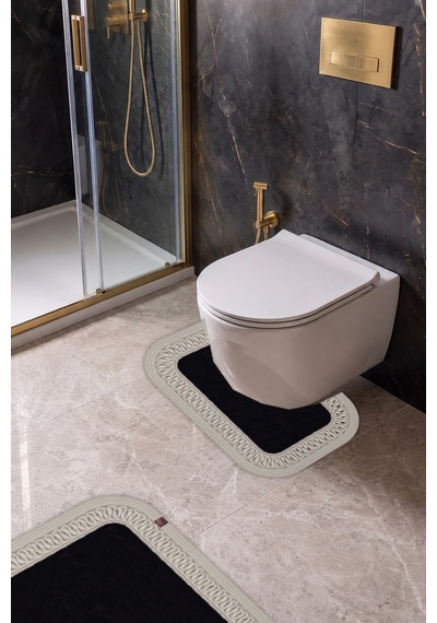 Banyo Paspası Takımı 70x110+50x70 Cm İç Trikot Siyah & Krem Siyah - Krem
