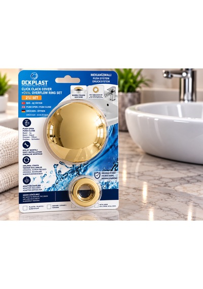 Lavabo Gider Süzgeci Bas Aç Pop-up Sistem Taşma Yüzüklü Dayanıklı Tasarım Sarı