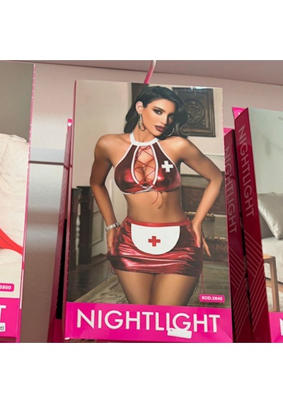 Night Light Nightlight Kırmızı Metalik Hemşire Fantezi Kostüm Takımı L-xl