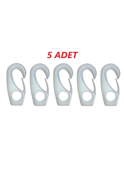 5'li Plastik Halat Klips. 6mm. Plastik Kanca. Sealux. Beyaz