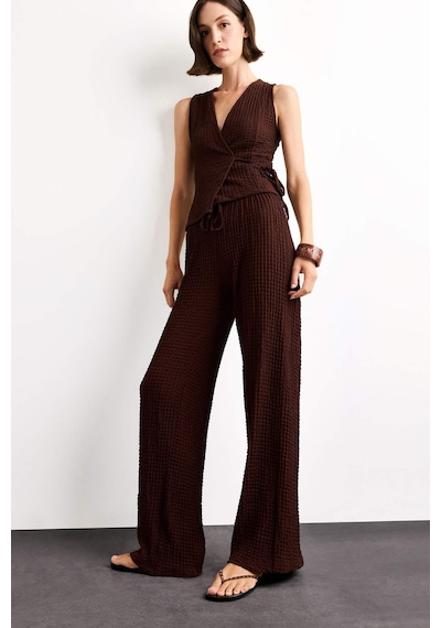 Defacto Relax Fit Normal Bel Düz Paça Bürümcük Pantolon G1341ax25smbn214 Kahve