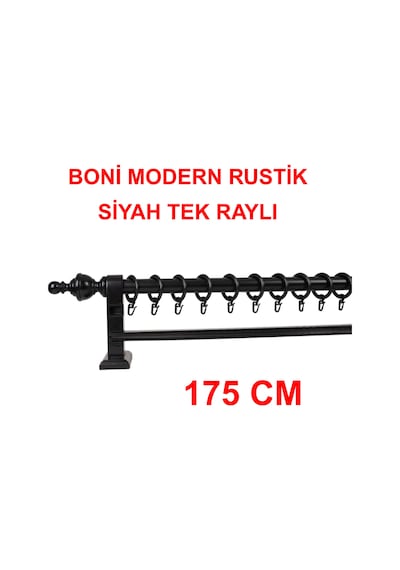 Boni Modern Rustik Ahşap Rustik Perde Askısı Tek Raylı-siyah 175 Cm Siyah