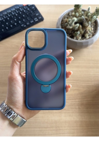 Apple Uyumlu iPhone 15 Standlı Ve Magsafe Kılıf Soocase622 Lacivert