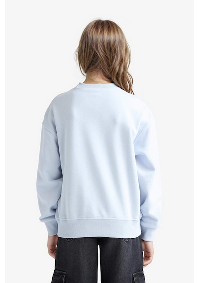Defacto Kız Çocuk Relax Fit Bisiklet Yaka Baskılı Sweatshirt E6760a825aube216 Mavi