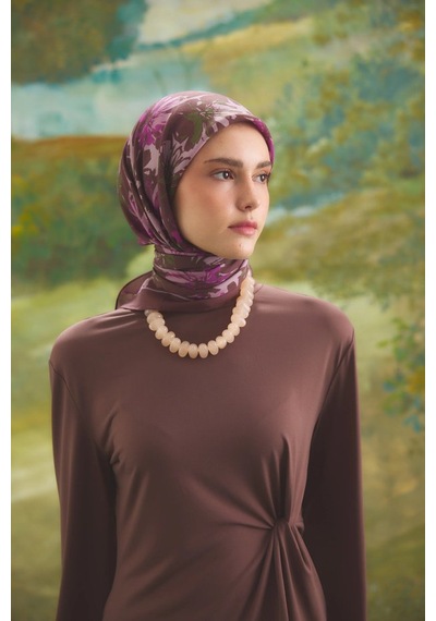 Emproyal Çiçekli Desen Velune Eşarp Pembe