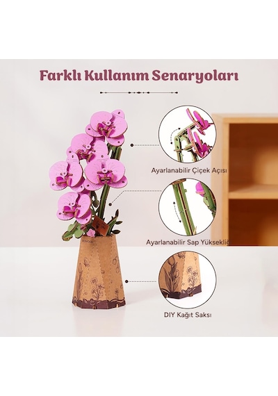 Rowood Tw091 Orkide Çiçeği Purple Moth Orchid Dıy Minyatür Maket Model Set Ahşap 3d Wooden Puzzle Model Kit Ahşap Maket Dekoratif Hobi Seti
