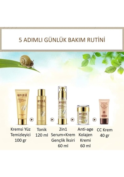 Snail Prime Salyangoz Özlü 5'li Sıkılaştırıcı Nemlendirici Cilt Bakım Seti 5 Parça, Mın85