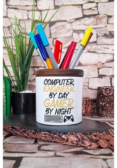 Computer Engineer Bilgisayar Mühendisi Yazılımcı Hediyelik Baskılı Seramik Kalemlik Beyaz