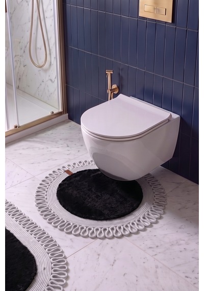 Banyo Paspası Takımı 60x100+60x60 Cm Dış Trikot Siyah & Gümüş
