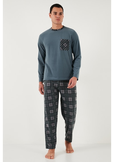 Buratti Kareli Yumuşak Dokulu Regular Fit Uzun Kollu Erkek Pijama Takımı 609611060 Gri