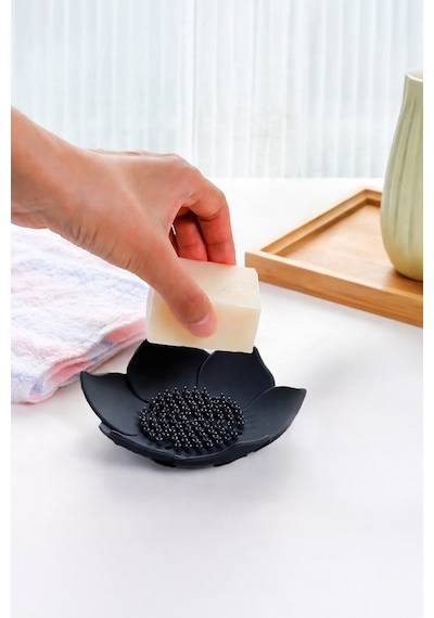Lotus Desenli Sabun Ve Sünger Tutacağı Silikon Siyah Su Giderli Lotus Şekilli Şık Katı Sabunluk Diğer