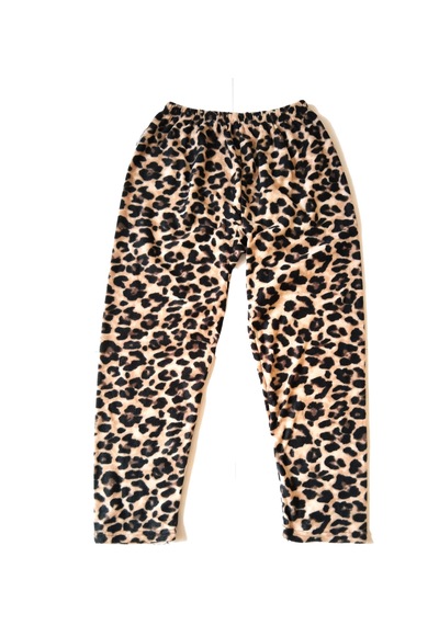 Kadın Polar Pijama Altı Termal Özellikli Leopar Desen Büyük Beden Ev Giyim Cepsiz Çok Renkli