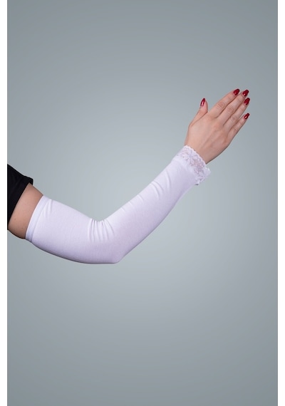 Hürrem Bone Beyaz Tesettür Kolluk Viskon Kumaş Dantelli 1002_42 Beyaz