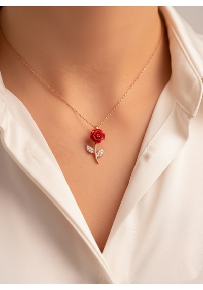 Çekirdekjewelry 925 Ayar Gümüş Güllü Kolye Rose