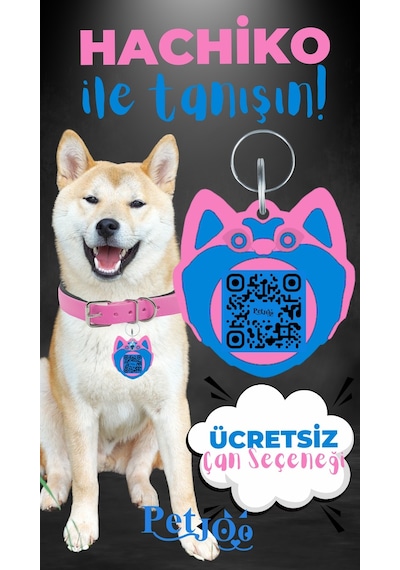 Petjoo 19.Hachiko Mavi-Pembe Qr'lı Köpek Künyesi