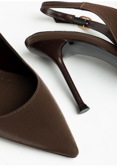 Suins Casira Model Çivi Topuk Çizgi Desenli Kadın Stiletto Ayakkabı Kahve