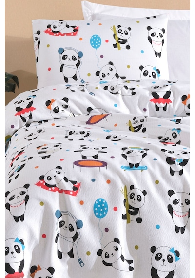 Pike Seti Baskılı Tek Kişilik Lovepandas Beyaz Beyaz