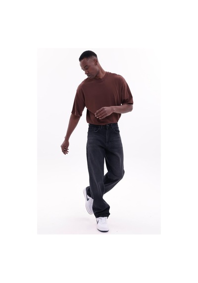 Freemen Erkek Baggy Bol Kesim Kot Pantolon Koyu Siyah