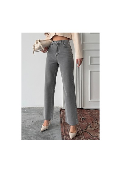 Blue Marlın Yüksek Bel Tam Kalıp Paça Kesik Boru Paça Jeans Kar Siyah