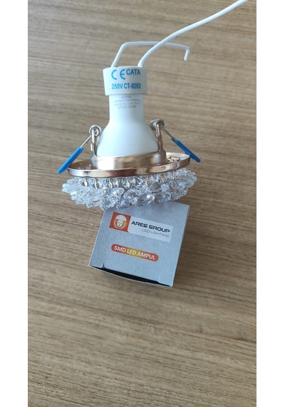 Cata Kristal Cam Yuvarlak Spot Armatür Seti - Led Ampul Ve Gu10 Duy Dahil Bakır - Beyaz