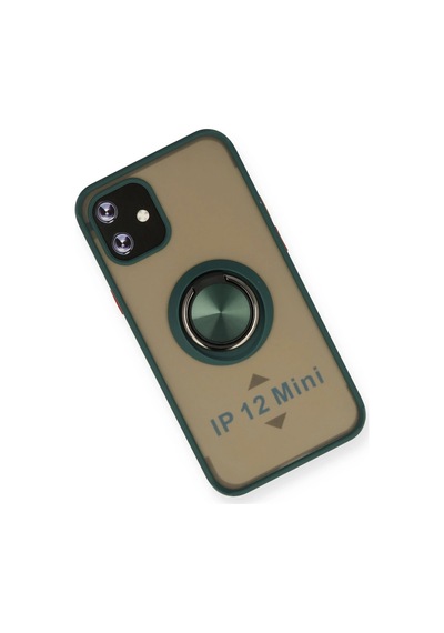Cosmotex Newface Apple iPhone Uyumlu  12 Mini Kılıf Montreal Yüzüklü Silikon Kapak - Yeşil