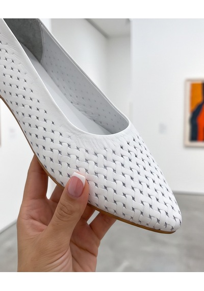 Futsishoes Stella Beyaz Hakiki Deri Örgü Desenli Kadın Babet