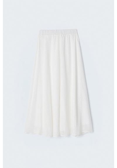 Sateen Dokulu Kloş Etek - Ekru-137413
