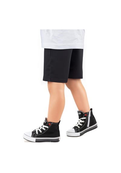 Kiko Kids Tinna Bağcıklı Erkek Çocuk Boğazlı Keten Spor Ayakkabı Siyah Siyah