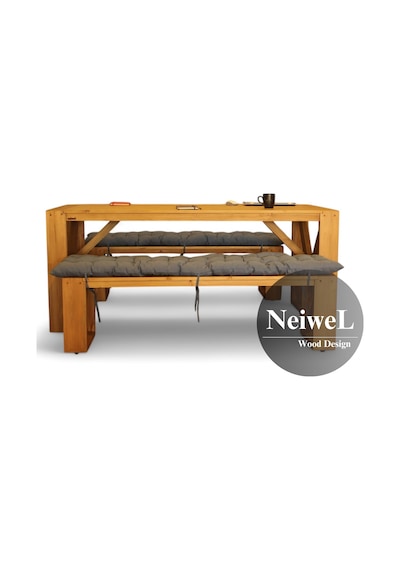 Neiwel Leina Doğal Ahşap Banklı Toplantı Masasıı x 100 x 200 Açık Ceviz