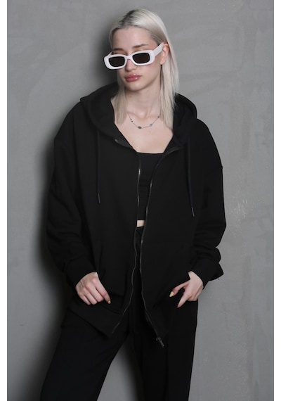 Siyah Kapüşonlu Basic Sweatshirt Mg1900