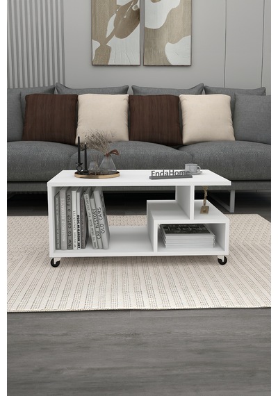 Enda Home Sultan Tekerli Orta Sehpa 86,5x50 Cm Ahşap - Beyaz