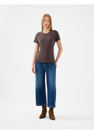 LOFT Crop Wide Leg Regular Fit Kadın Pantolon Lf2041775 Q1.v1 Denim