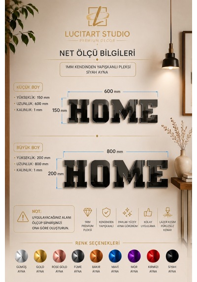 Studio Home Dekoratif Duvar Yazısı 1 Mm Kendinden Yapışkanlı Aynalı Pleksi 9 Renk Seçeneği Bakır