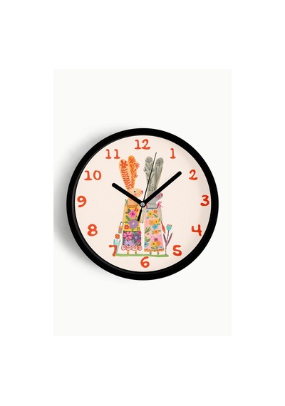 Sevimli Tavşanlar Çocuk Odası Duvar Saati - 30cm - Önü Camlı Siyah Kasa - Sessiz Mekanizma-jh0835 Siyah