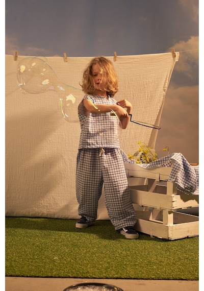 Oh La La Koala Mavi Daisy Picnic Serisi Balon Pantolonlu İkili Takim