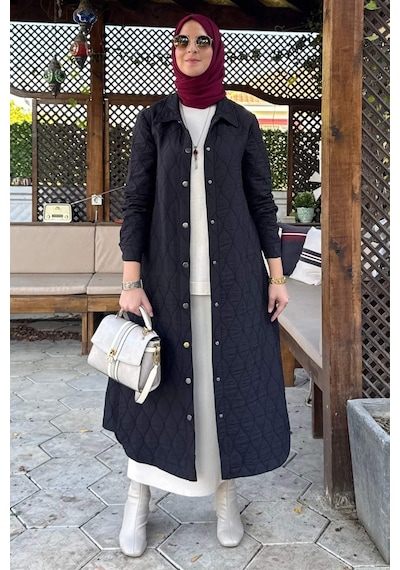 Rabia Şamlı Elmas Kapitone Kap Siyah Çok Renkli
