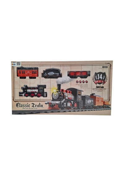 14 Parça Pilli Işıklı Sesli Duman Efektli Nostaljik Oyuncak Tren Seti Klasik Raylı Tren