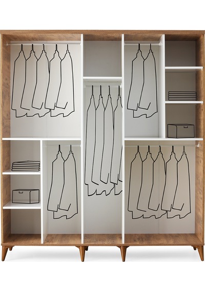 GuneyStore Paris 5 Kapaklı Komple MDF Atlantik Çam-Beyaz Gardırop