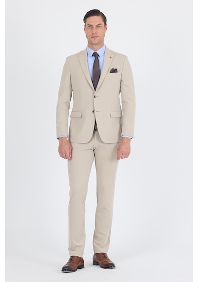 İmza Bej Kırlangıç Yaka Kelebek Astar 6 Drop Slim Fit Beli Lastikli Takım Elbise 1001250176 Bej