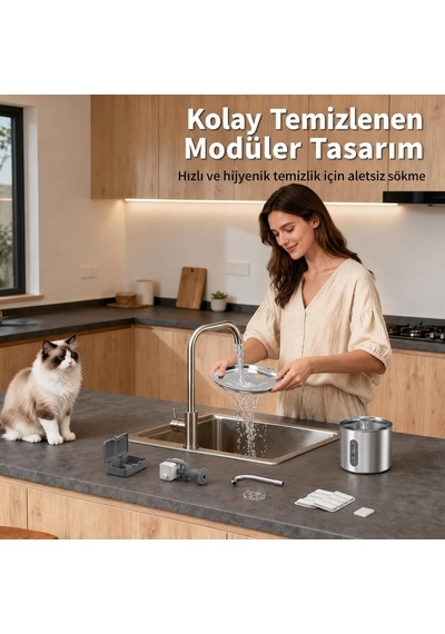 2,2 L Sus 304 Paslanmaz Çelik Kedi Akan Su Pınarı Sebili Orm-502