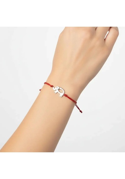 G&a Jewels - Fil - 925 Ayar Gümüş 0.01ct Pırlanta Taşlı Kırmızı İpli Bileklik Gümüş - Kırmızı