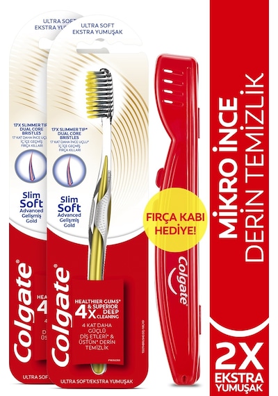 Colgate Mikro İnce Gelişmiş Gold Ekstra Yumuşak Diş Fırçası 2'li + Fırça Kabı