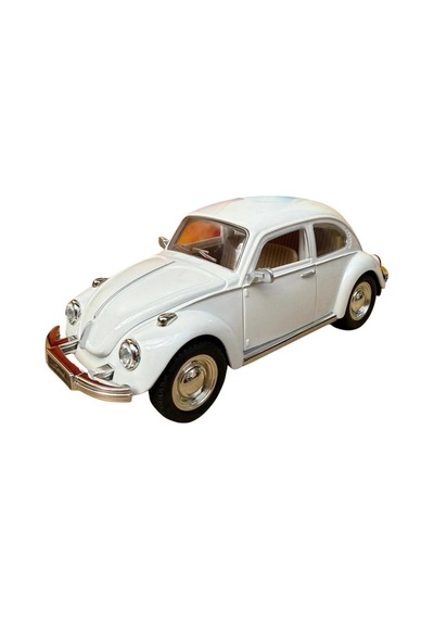 Nostaljik Beetle Vosvos Oyuncak Araba - 17cm Büyük Boy - Sesli Işıklı Ve Sürtmeli - Beyaz Araba Çok Renkli