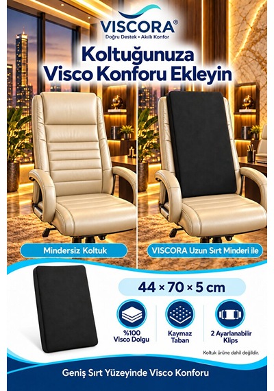 Visco Uzun Sırt Destek Minderi Müdür Ve Ofis Koltuğu İçin 70 Cm Sırt Yastığı